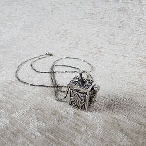 Sterling Silver 925 Chain Prayer Box Pendant Necklace Boho Cottage Fairy Jewelry